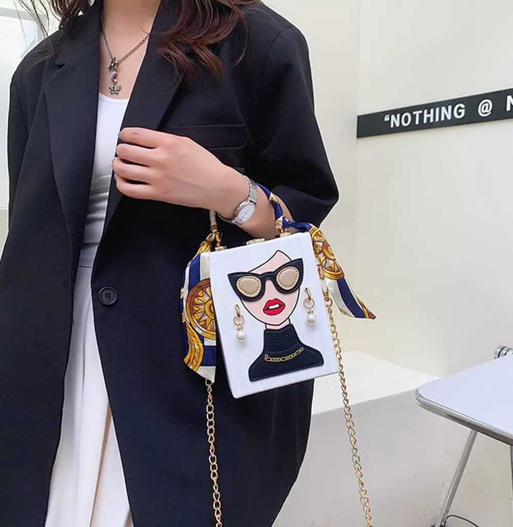Novelty Unique 3D Lady Face PU Leather Top Handle Satchel Handbags for Women Funky Tote Purse Hobo Crossbody Shoulder bags