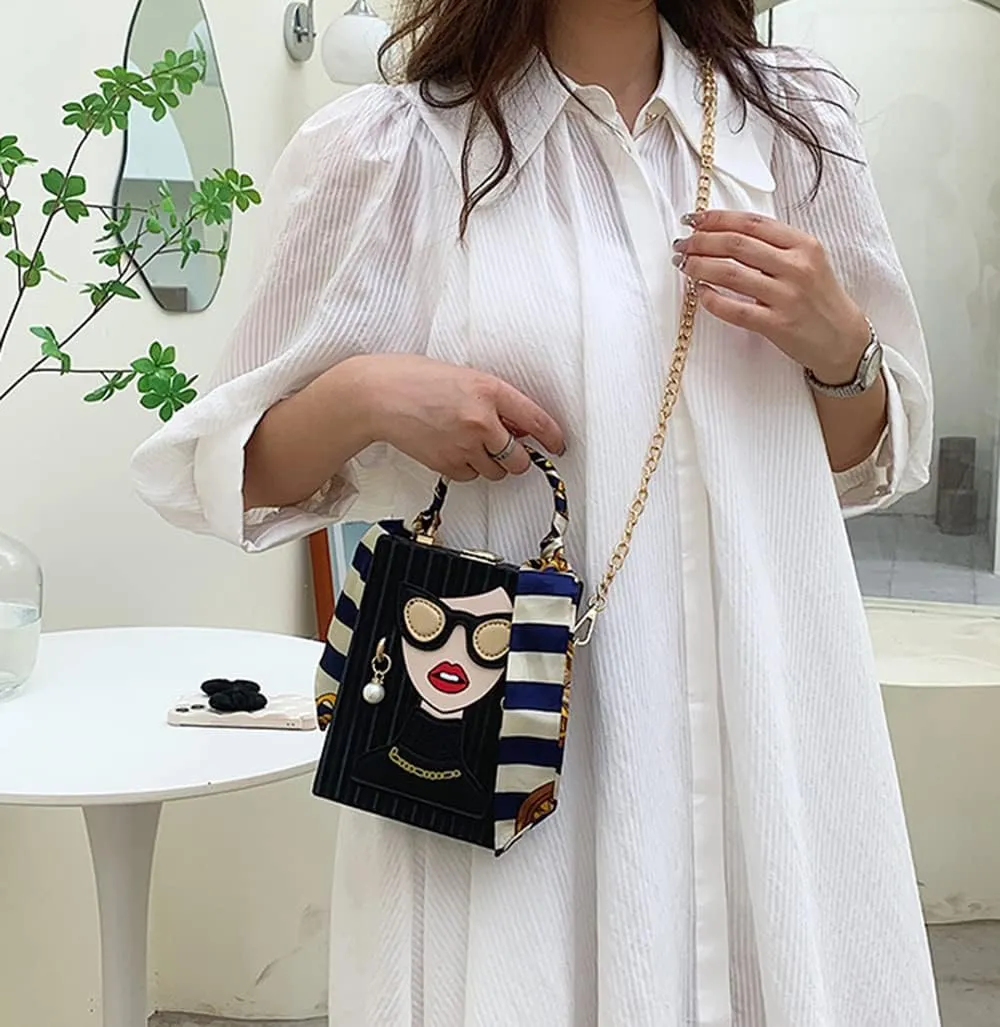 Novelty Unique 3D Lady Face PU Leather Top Handle Satchel Handbags for Women Funky Tote Purse Hobo Crossbody Shoulder bags