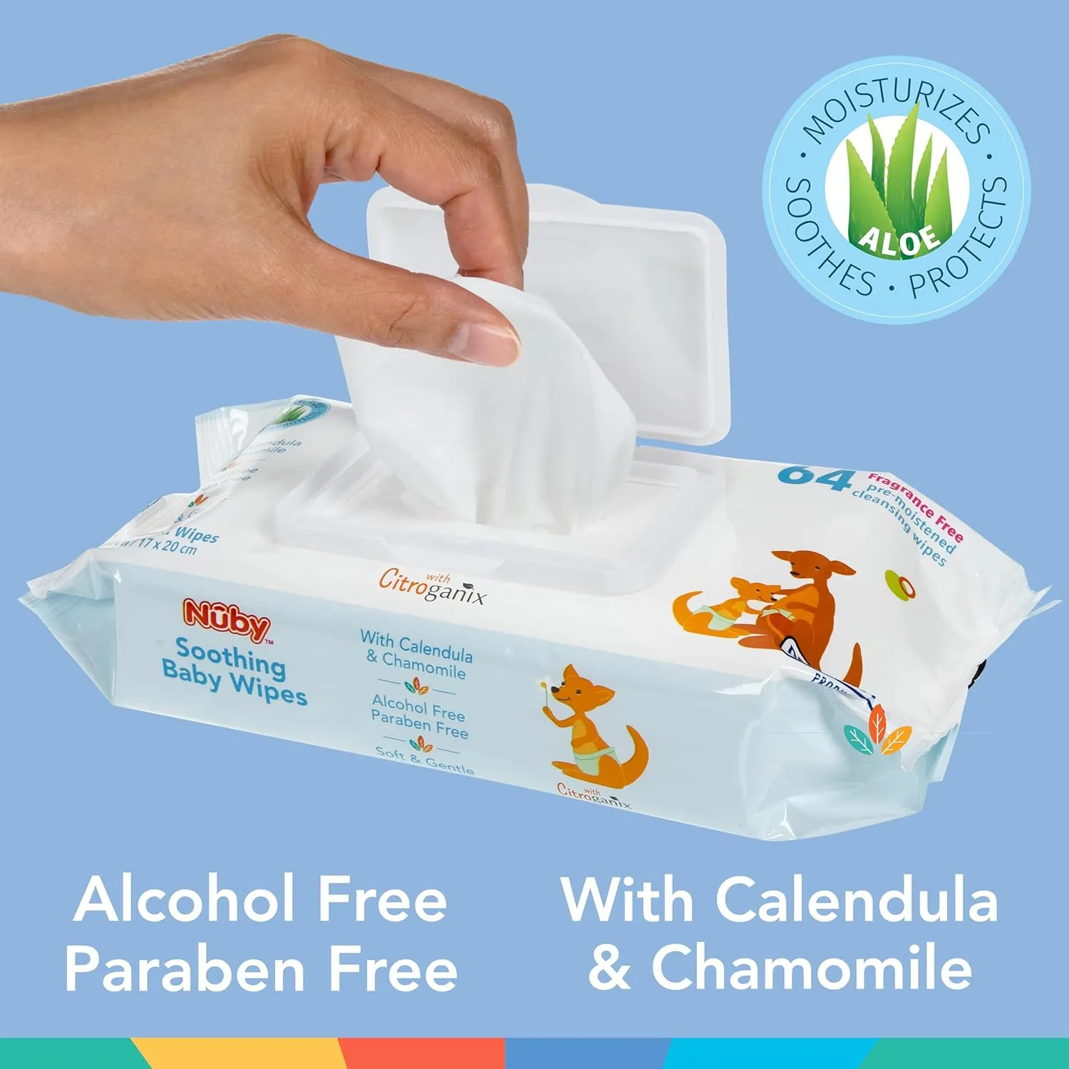 Nuby's Soothing Ultra Premium Baby Wipes Naturally Inspired with Chamomile, Aloe, and Citroganix, Fragrance Free, Extra Thick, 512 Count