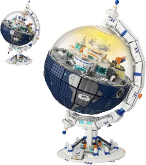 NUTCRACKER Globe Space Station Building Set for Adult, 360° Rotating Earth Globe Block Model Toy with Light, Space Planet Station Building Kit, Easter Birthday Gift for Boys Girls 14  (2803 Pieces