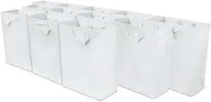 OccasionALL Medium White Gift Bags with Handles, Glossy Christmas Tote, Holiday Wrap, Weddings, Baby Showers, Party Favors, Bulk, 7.5x3.5x9 12 Pack