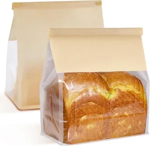Ocmoiy 50Pcs Large Bread Bags for Homemade Bread, Resealable Sourdough Bread Bags, Clear Front Tin Tie Tab Lock Bread Storage Bags with Window Paper Treat Bags (8.7x4.3x11 Inch)