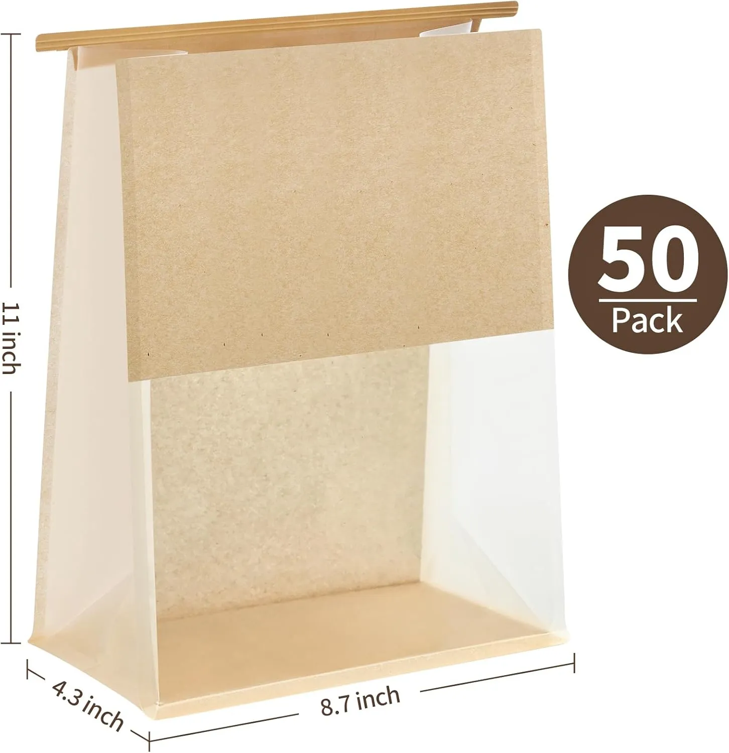 Ocmoiy 50Pcs Large Bread Bags for Homemade Bread, Resealable Sourdough Bread Bags, Clear Front Tin Tie Tab Lock Bread Storage Bags with Window Paper Treat Bags (8.7x4.3x11 Inch)