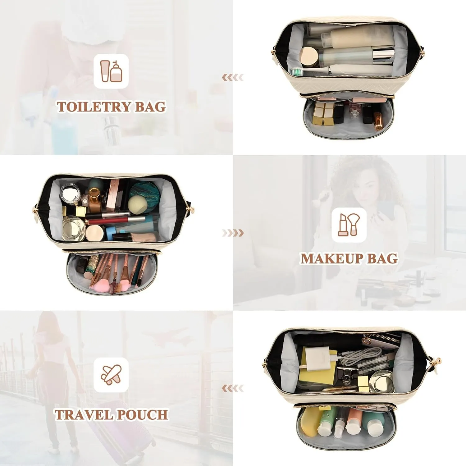 ODAWA Cosmetic Bag Papaya Whip Large Wide Open Pouch Purse for Toiletries Accessories Brushes