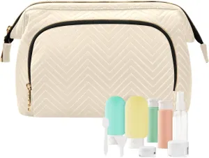 ODAWA Cosmetic Bag Papaya Whip Large Wide Open Pouch Purse for Toiletries Accessories Brushes