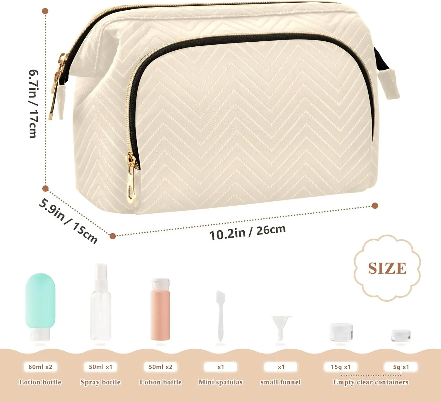 ODAWA Cosmetic Bag Papaya Whip Large Wide Open Pouch Purse for Toiletries Accessories Brushes