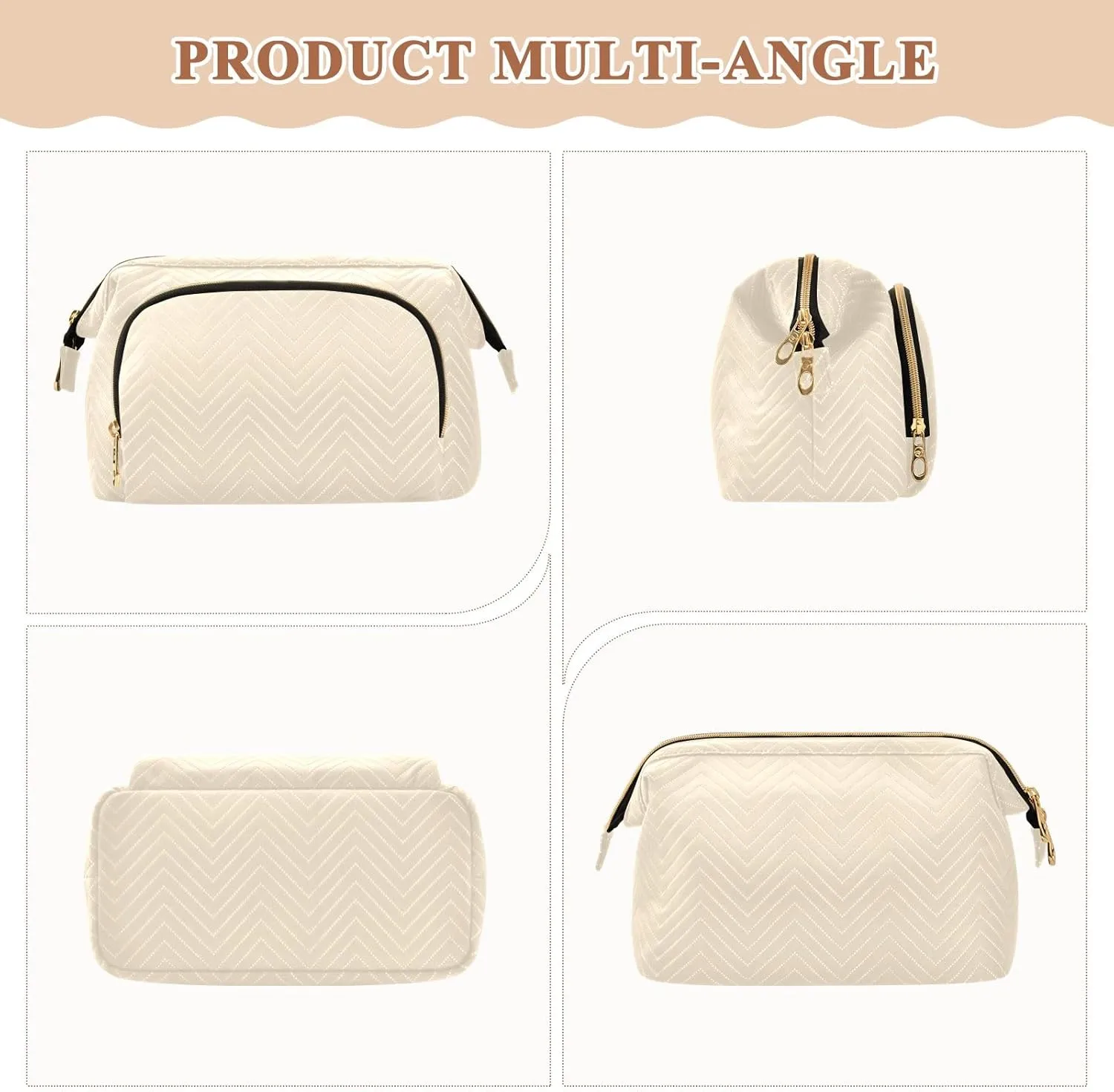 ODAWA Cosmetic Bag Papaya Whip Large Wide Open Pouch Purse for Toiletries Accessories Brushes