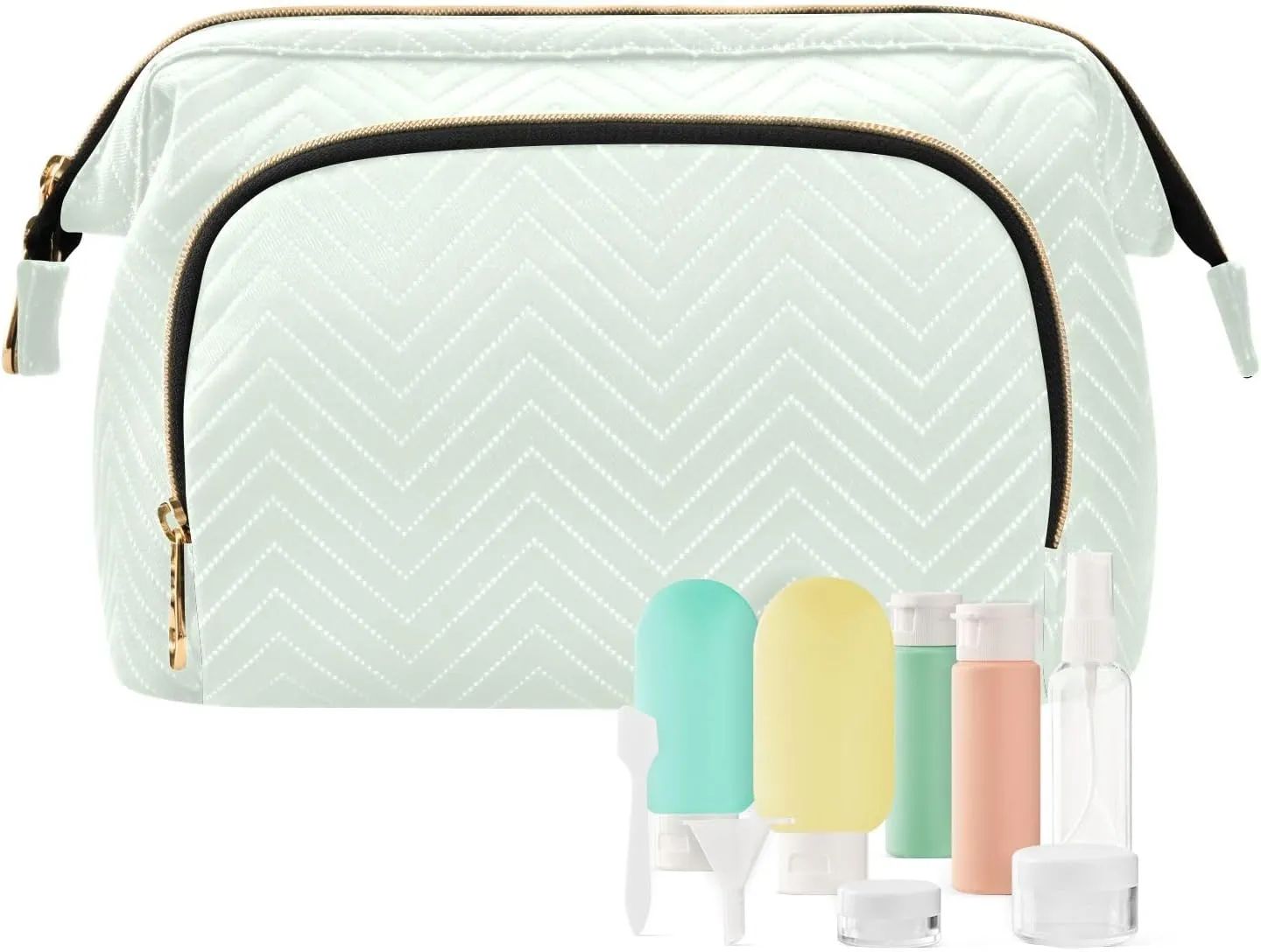 ODAWA Large Capacity Makeup Bag Honeydew Travel Cosmetic Organizer Toiletry Bag with 9-Piece Accessory Set, Roomy Cosmetic Bag for Women and Girls