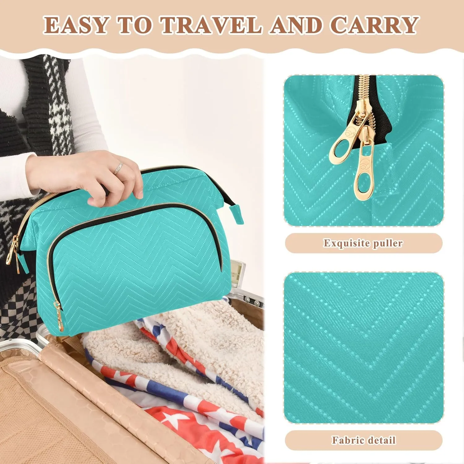 ODAWA Quilted Makeup Bags with 9-Piece Accessory Set, Medium Turquoise Traveling Makeup Bag Organizer Makeup Bag Travel Cosmetic Bag Toiletry Bag Organizer Pouch