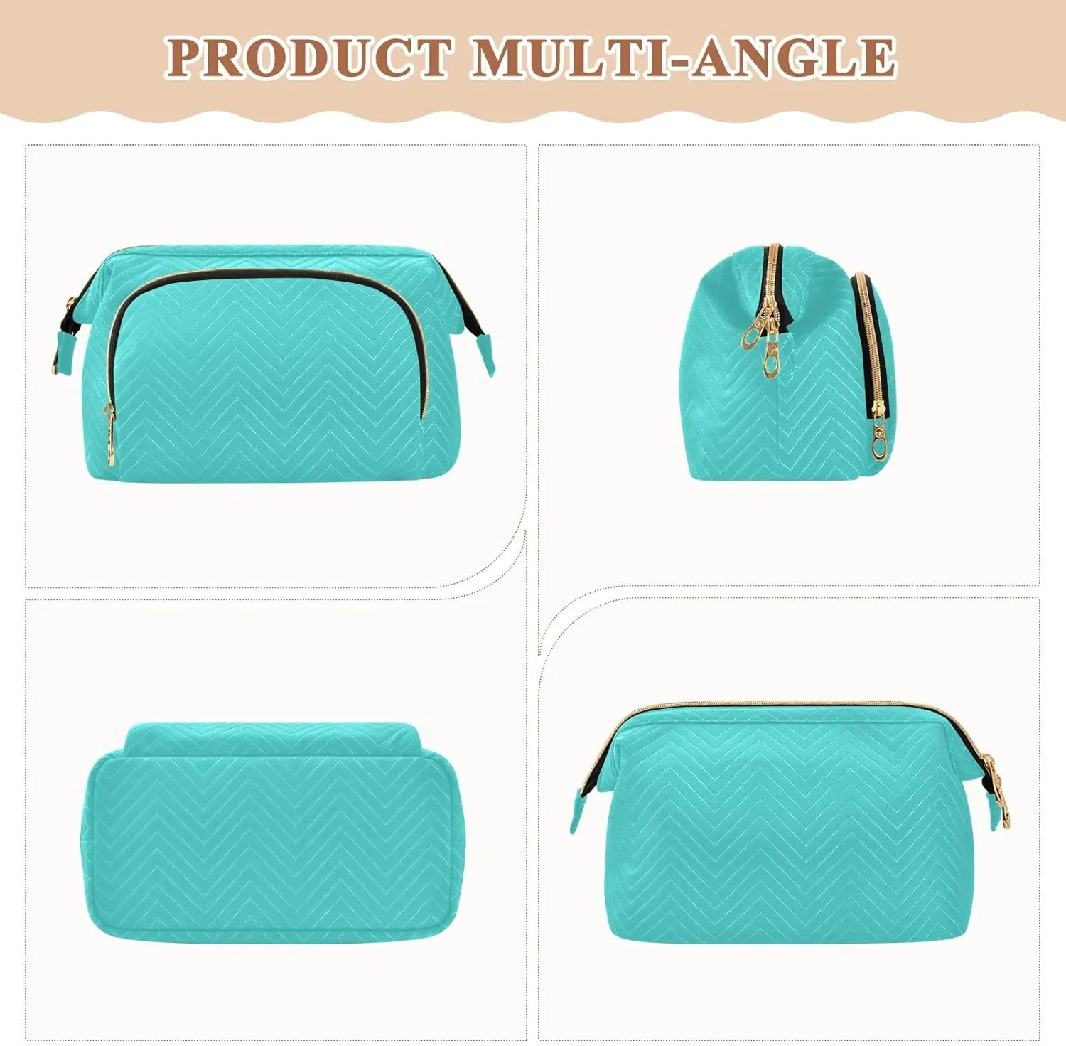 ODAWA Quilted Makeup Bags with 9-Piece Accessory Set, Medium Turquoise Traveling Makeup Bag Organizer Makeup Bag Travel Cosmetic Bag Toiletry Bag Organizer Pouch