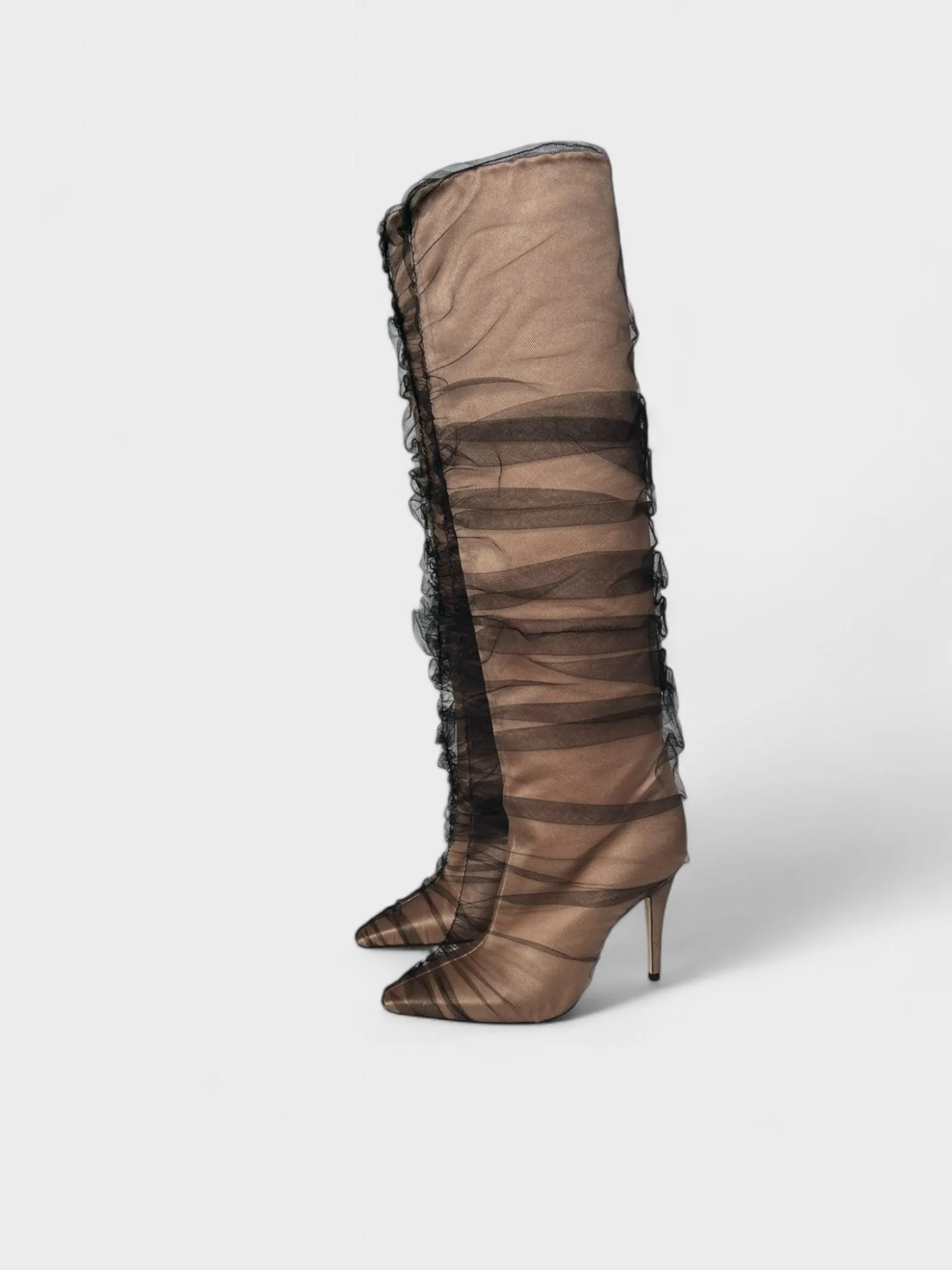 Off-White C/O Jimmy Choo Black Elisabeth 100 Tulle Wrapped Satin Boots