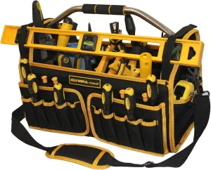 Olympia Tools 18-1/2 Inch 44Pockets Open Top with Steel Handles and Tote Tool Bag, Black and Yellow