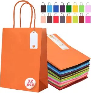 Onteftshop 32 Pack Paper Gift Bags with Handles 11"×8"×4" Party Favor Bags 16 Colors Bulk Rainbow Gift Bags Medium Gift Bags for Kids Birthday, Baby Shower,Wedding Party Supplies Goodie Bags