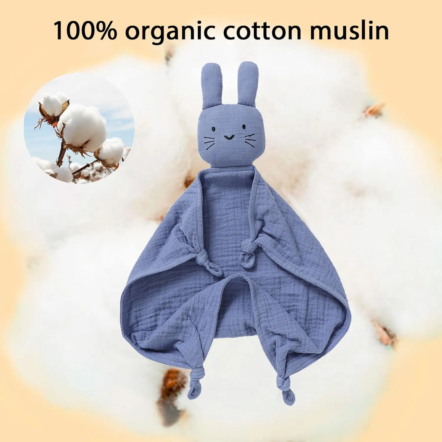 Organic Cotton Bunny Loveys for Babies,Newborn Baby Lovey Security Blanket,Lovies for Babies New Born Baby Unique Neutral Gifts Boys and Girls (Bunny-Blue)