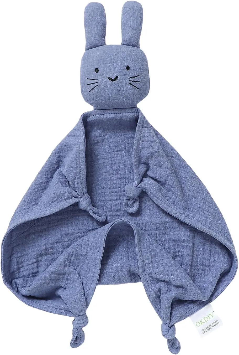 Organic Cotton Bunny Loveys for Babies,Newborn Baby Lovey Security Blanket,Lovies for Babies New Born Baby Unique Neutral Gifts Boys and Girls (Bunny-Blue)