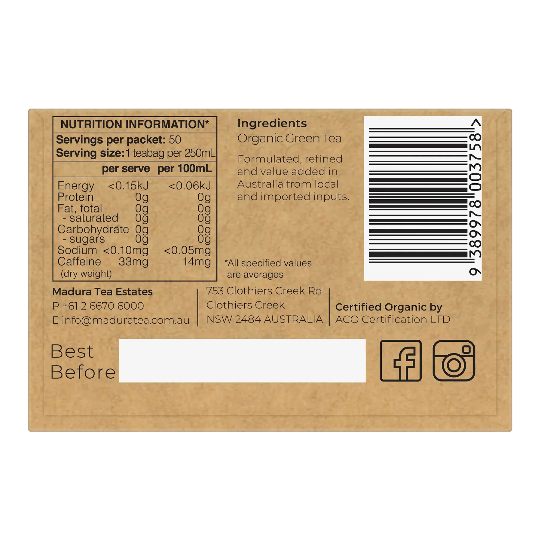 Organic Green 50 Tea Bags