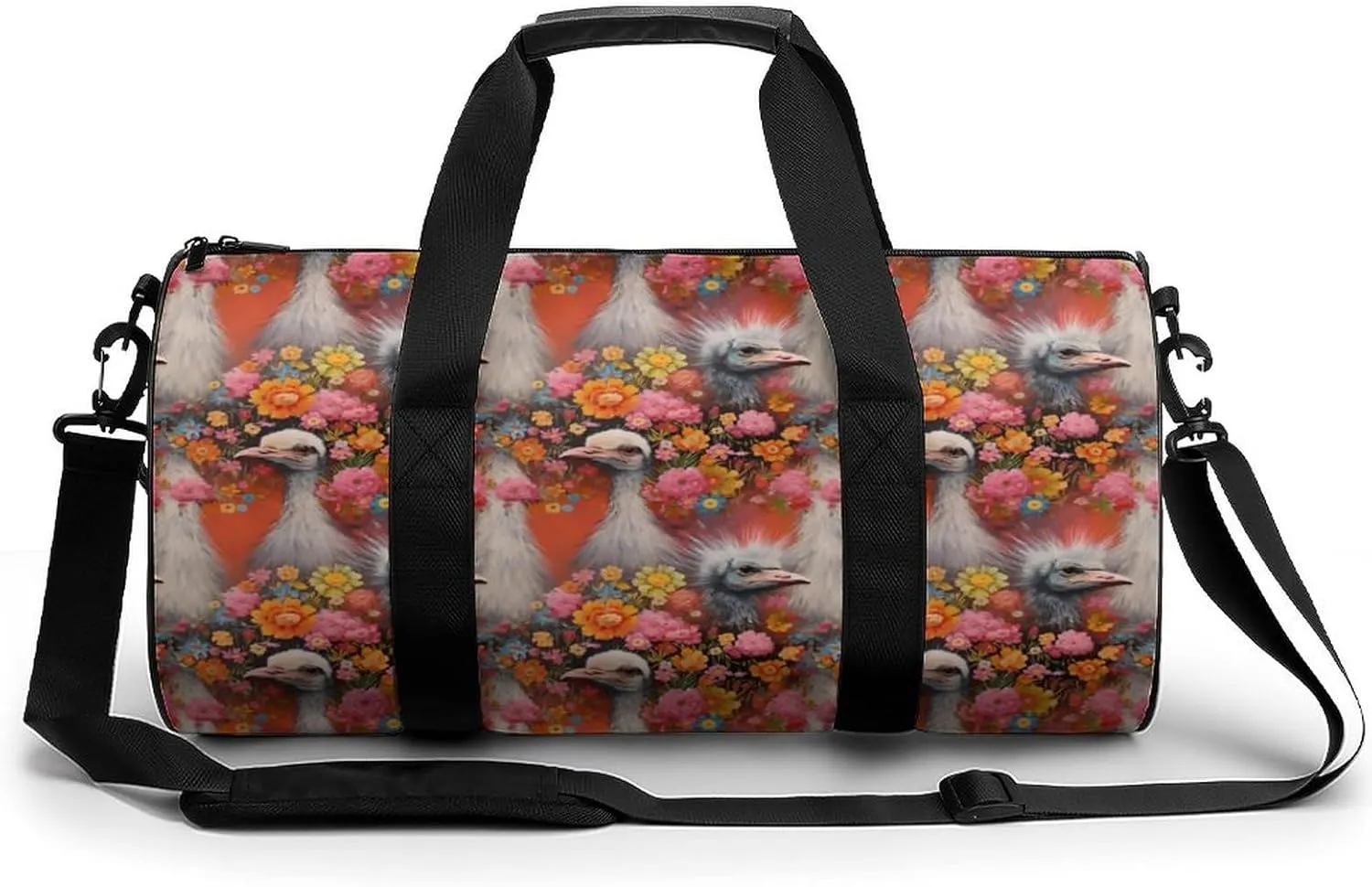Ostriches And Flowers Novelty Large Duffel Bag Lightweight Gym Bag Travel Tote Bags