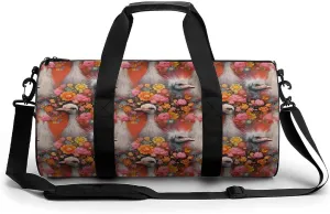 Ostriches And Flowers Novelty Large Duffel Bag Lightweight Gym Bag Travel Tote Bags