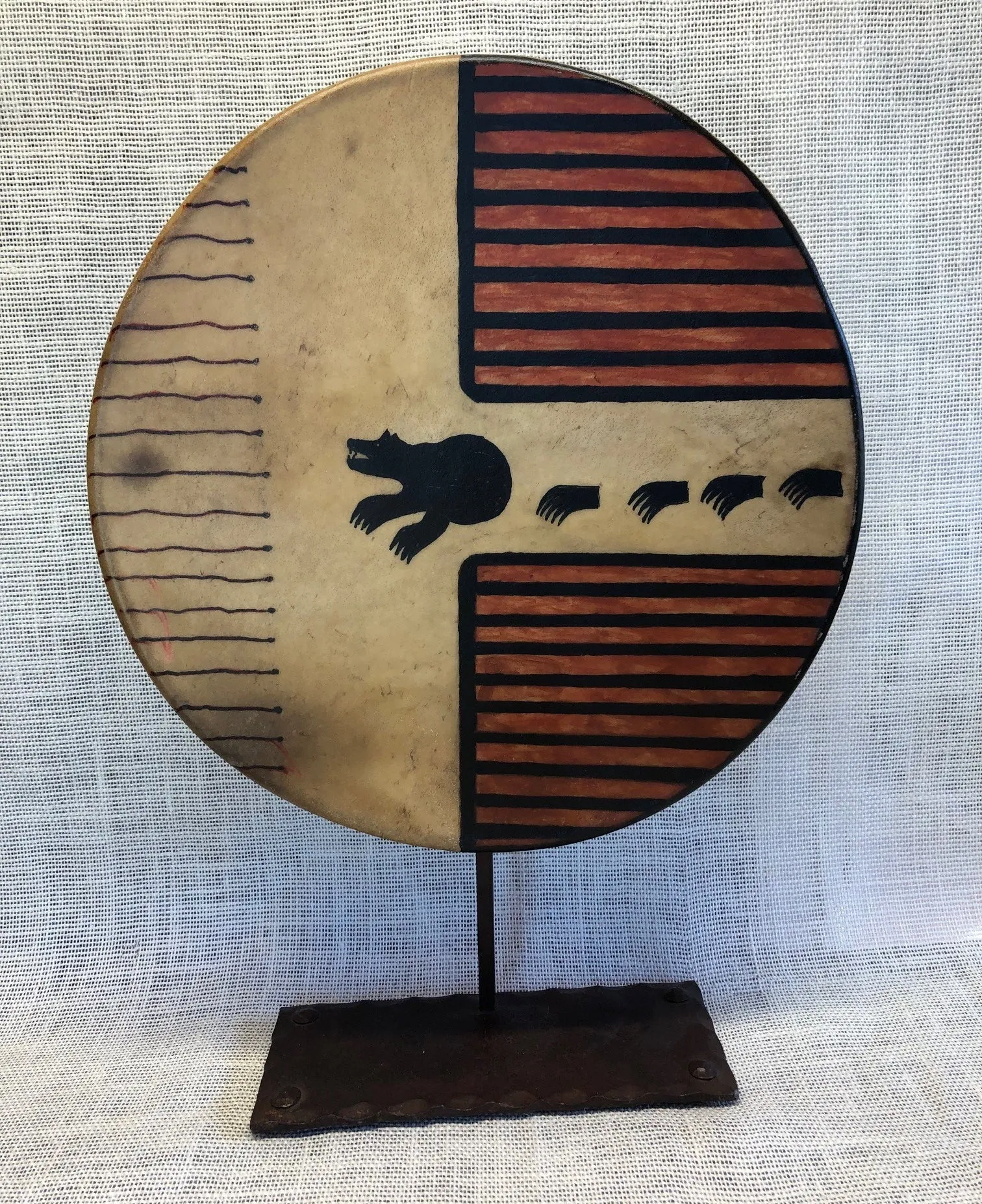 Painted 15" Elk Hide Drum - Bear