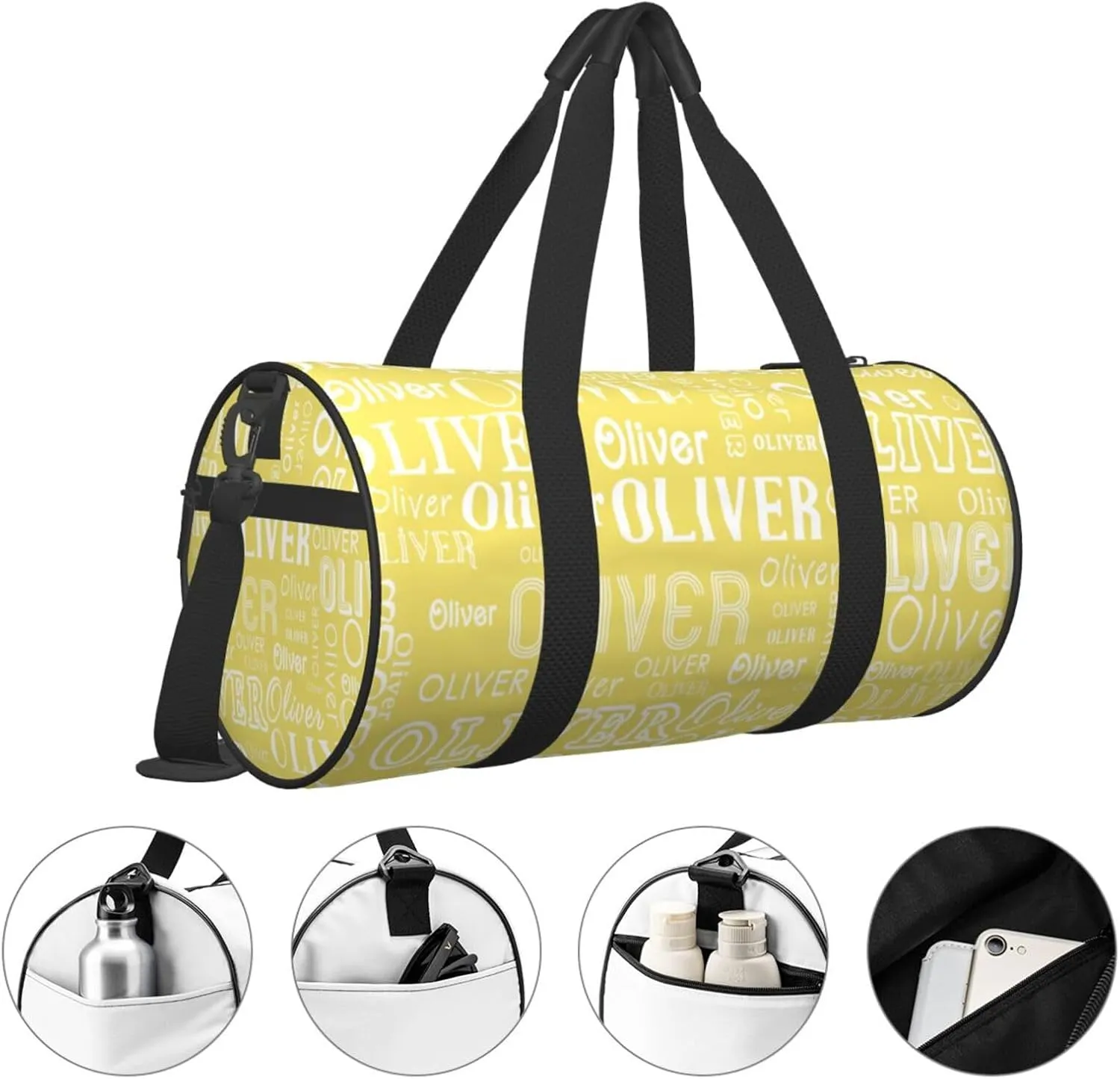 Pale Yellow Personalized Duffle Bag for Women Men Custom Sports Gym Dance Bag with Name Customize Cheer Bags for Travel Yoga Ballet Cheerleader Overnight Weekender Handbag