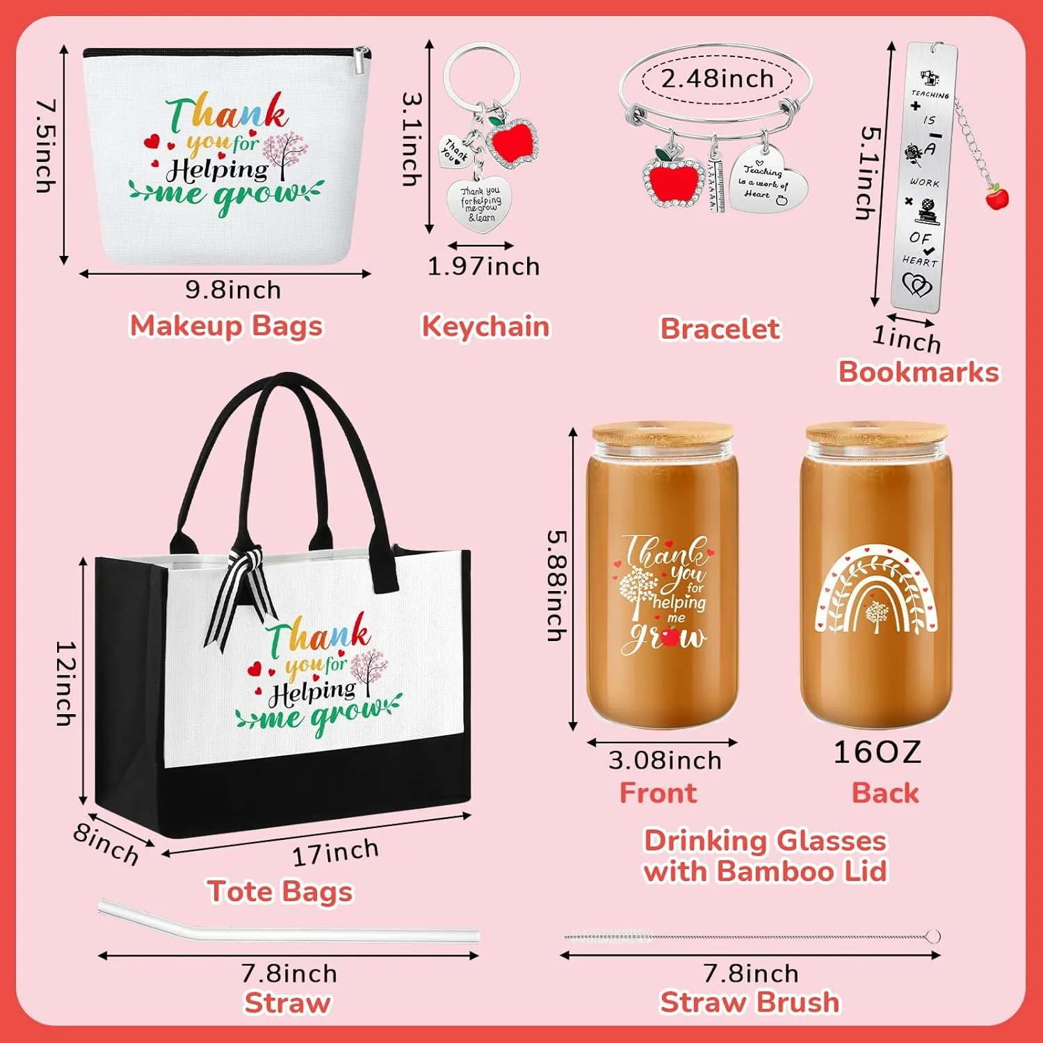 Paterr 6 Pcs Teacher Appreciation Gifts for Women Thank You Inspirational Gifts in Bulk for Teacher Mentor Parents Tote Bags