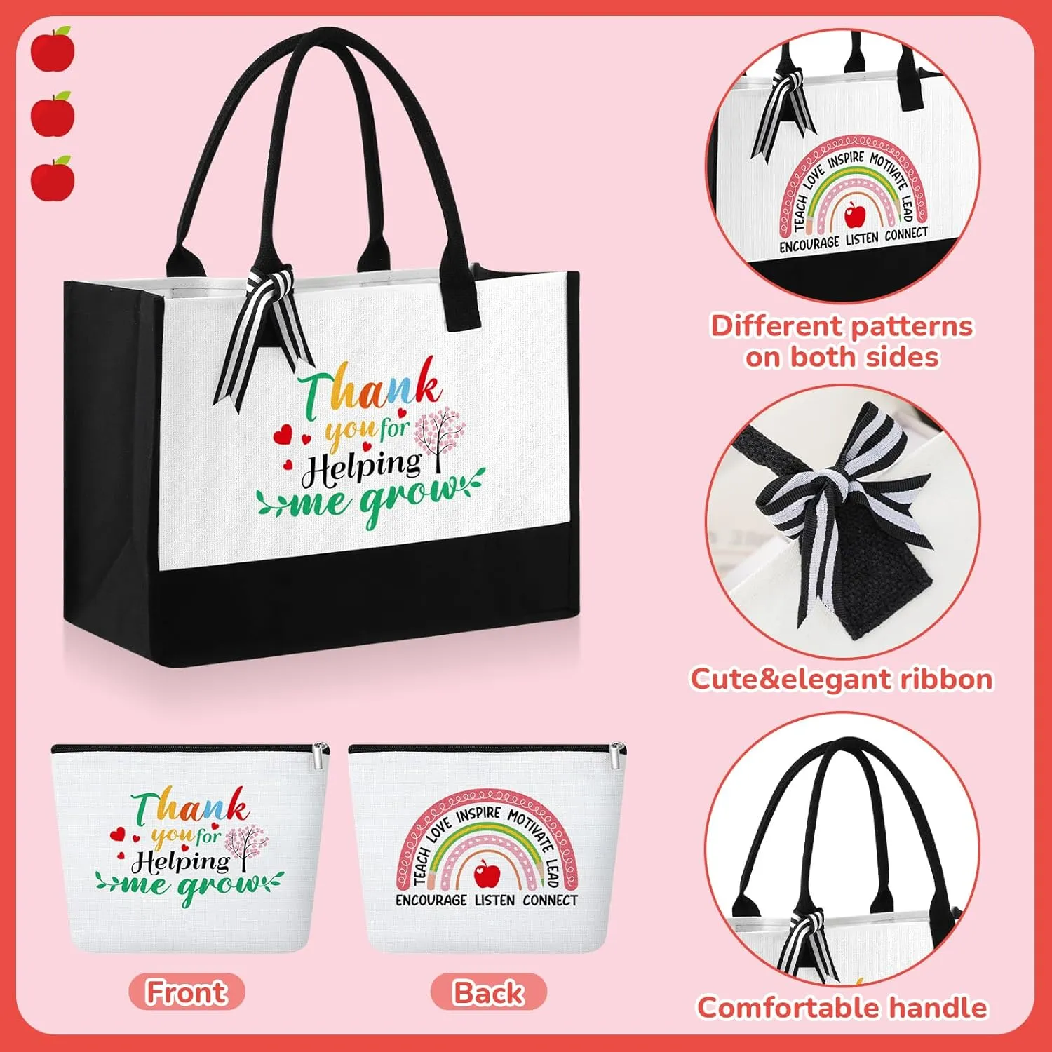 Paterr 6 Pcs Teacher Appreciation Gifts for Women Thank You Inspirational Gifts in Bulk for Teacher Mentor Parents Tote Bags
