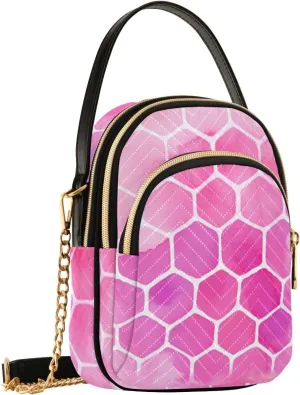 Pattern Red Hexagonal Grid Crossbody Shoulder Bags for Women, Compact Fashion Sling Bag with Chain Strap Top handle for Evening Party Dating Travel