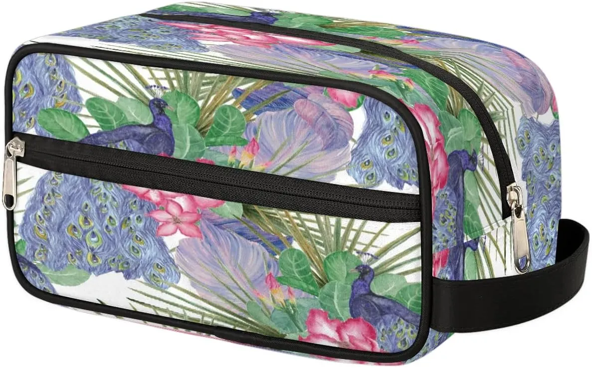 Peacocks Pattern Travel Toiletry Bag for Women Men Small Cosmetic Makeup Organizer Water Resistant Shaving Bag Portable Make Up Bag Storage Bags with Handle