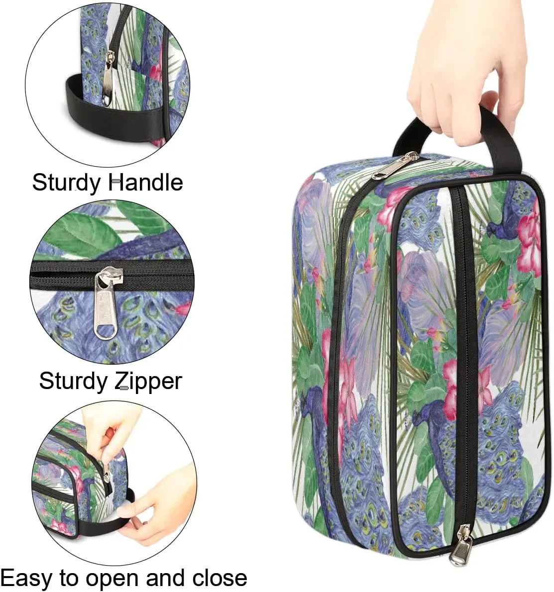 Peacocks Pattern Travel Toiletry Bag for Women Men Small Cosmetic Makeup Organizer Water Resistant Shaving Bag Portable Make Up Bag Storage Bags with Handle