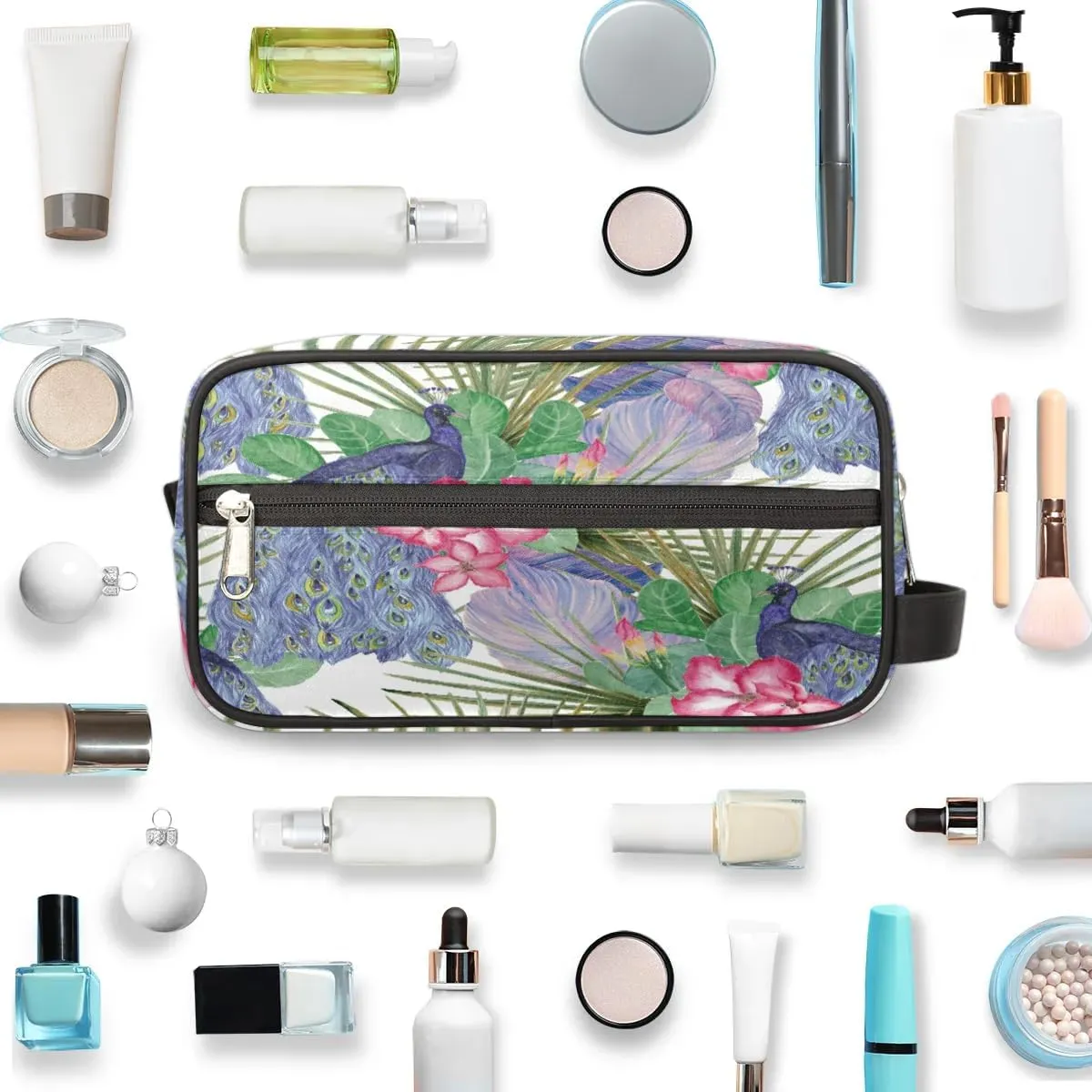 Peacocks Pattern Travel Toiletry Bag for Women Men Small Cosmetic Makeup Organizer Water Resistant Shaving Bag Portable Make Up Bag Storage Bags with Handle