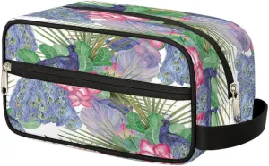 Peacocks Pattern Travel Toiletry Bag for Women Men Small Cosmetic Makeup Organizer Water Resistant Shaving Bag Portable Make Up Bag Storage Bags with Handle