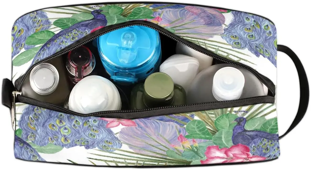 Peacocks Pattern Travel Toiletry Bag for Women Men Small Cosmetic Makeup Organizer Water Resistant Shaving Bag Portable Make Up Bag Storage Bags with Handle