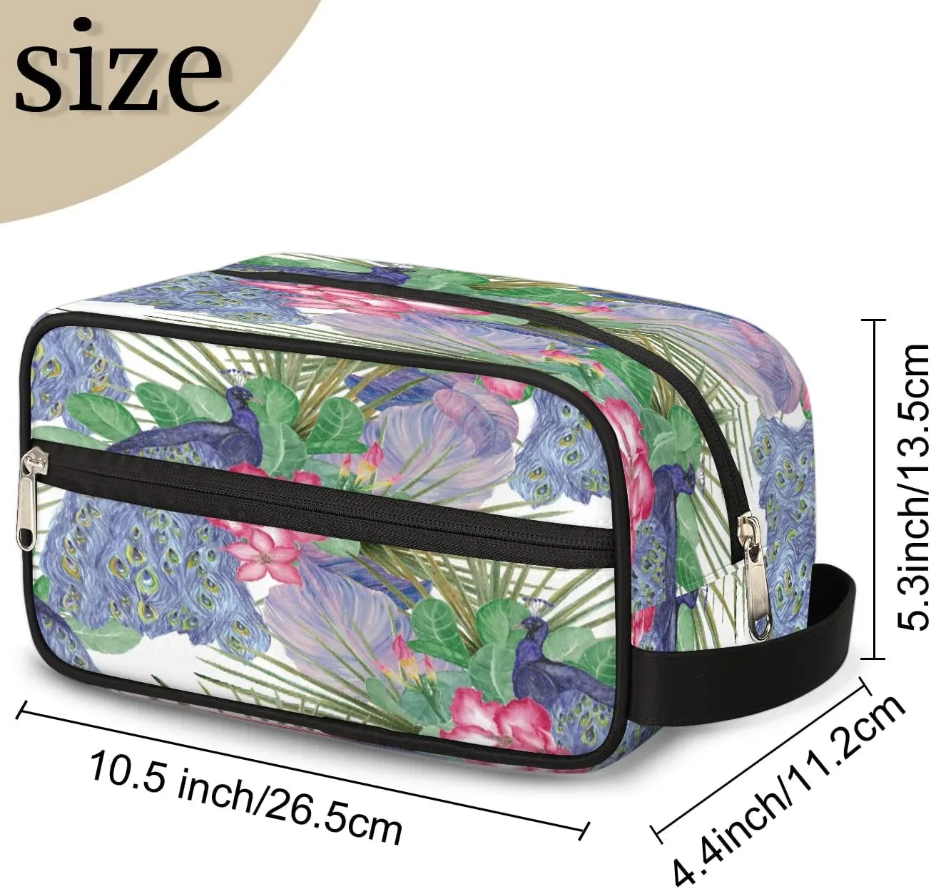 Peacocks Pattern Travel Toiletry Bag for Women Men Small Cosmetic Makeup Organizer Water Resistant Shaving Bag Portable Make Up Bag Storage Bags with Handle