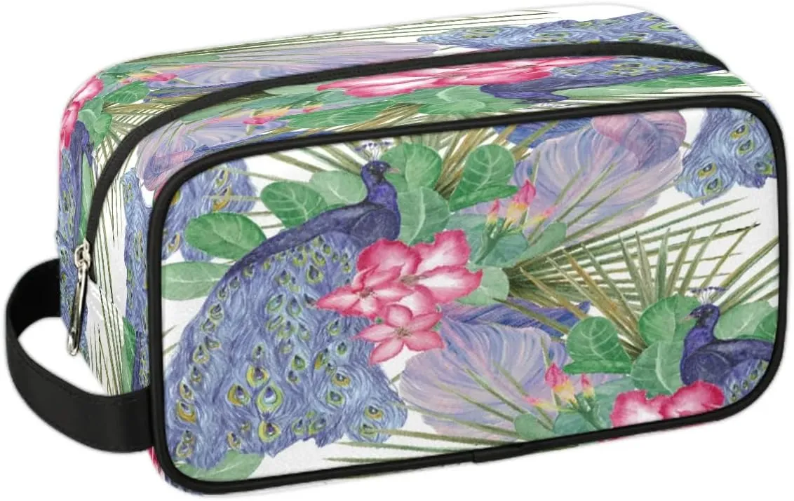 Peacocks Pattern Travel Toiletry Bag for Women Men Small Cosmetic Makeup Organizer Water Resistant Shaving Bag Portable Make Up Bag Storage Bags with Handle