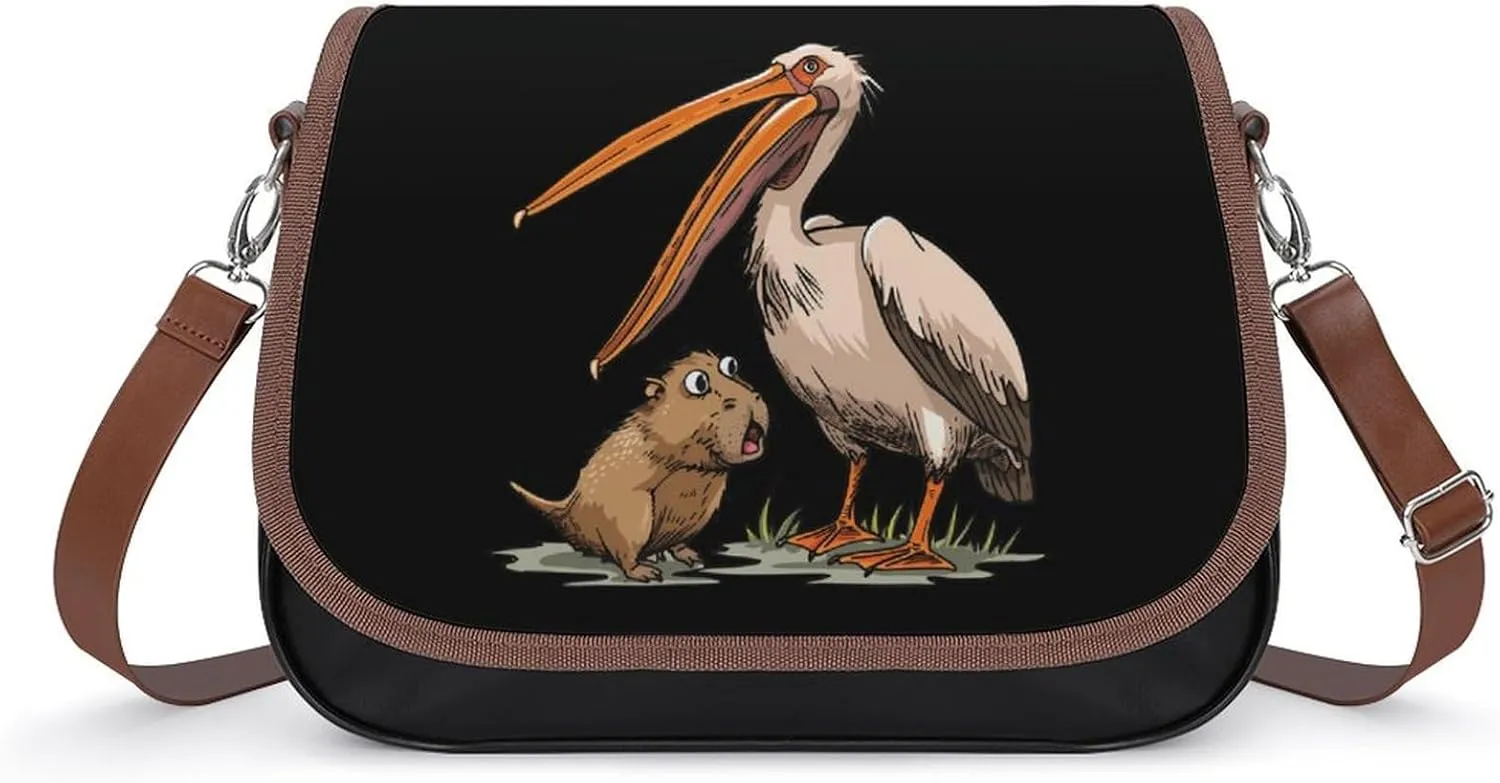 Pelican Tries to Eat Capybara Crossbody Bags for Women PU Leather Tote Bag Purse Shoulder Bag for Travel Office