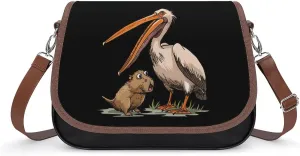 Pelican Tries to Eat Capybara Crossbody Bags for Women PU Leather Tote Bag Purse Shoulder Bag for Travel Office