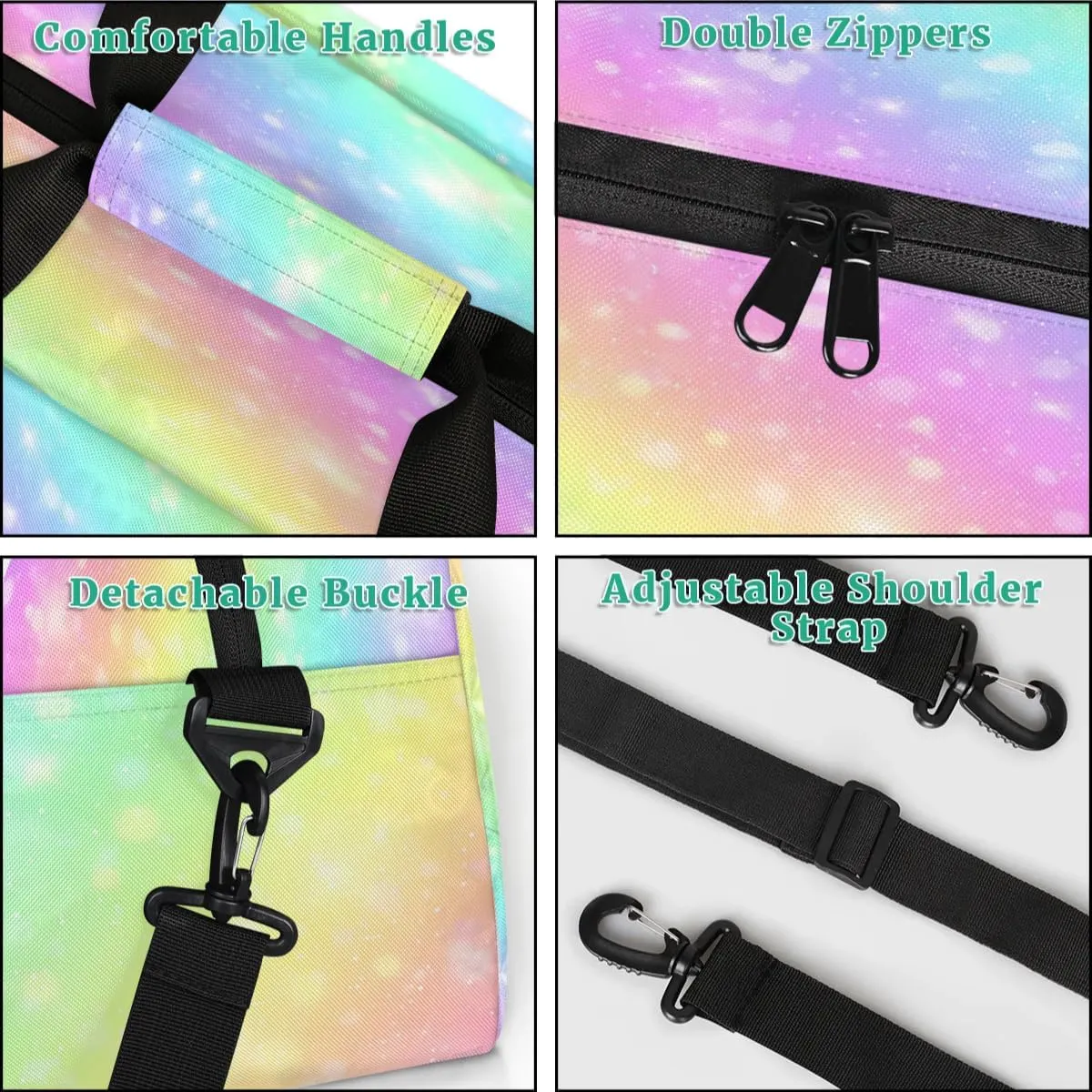 Personalised Cheer Sports Bags, Custom Cheerleader Silhouette Gym Duffle Bag Cheerleading Bags Travel Duffel Bag, Overnight Weekender Bags, Glitter Rainbow Print