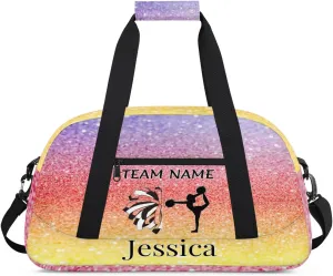 Personalised Cheer Sports Bags, Custom Cheerleader Silhouette Gym Duffle Bag Cheerleading Bags Travel Duffel Bag, Overnight Weekender Bags, Glitter Theme