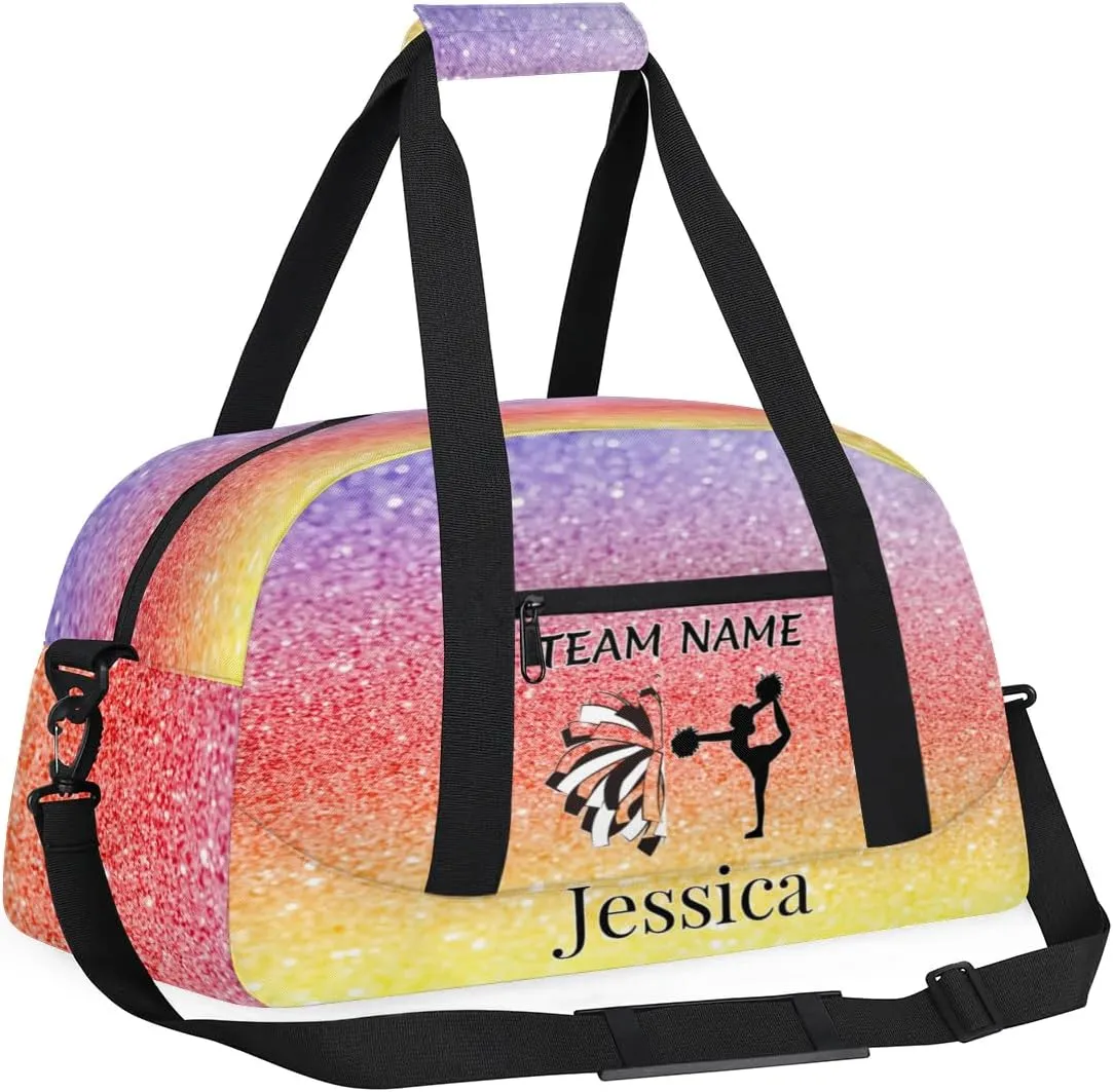 Personalised Cheer Sports Bags, Custom Cheerleader Silhouette Gym Duffle Bag Cheerleading Bags Travel Duffel Bag, Overnight Weekender Bags, Glitter Theme