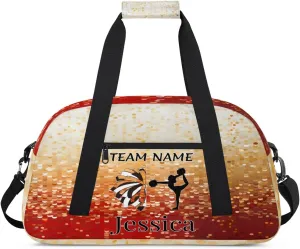 Personalised Cheer Sports Bags, Custom Cheerleader Silhouette Gym Duffle Bag Glitter Cheerleading Bags Travel Duffel Perform Training Bag, Overnight Weekender Bags