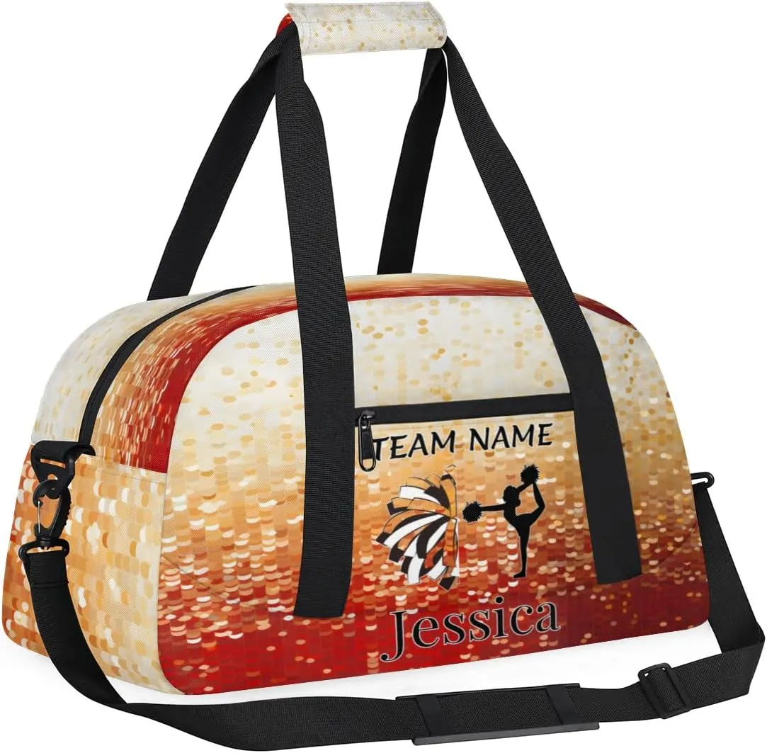 Personalised Cheer Sports Bags, Custom Cheerleader Silhouette Gym Duffle Bag Glitter Cheerleading Bags Travel Duffel Perform Training Bag, Overnight Weekender Bags