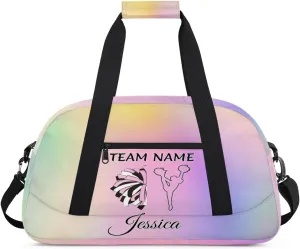Personalised Name Cheer Bags, Custom Dancing Sports Duffle Bag Gym Cheerleading Bags Travel Duffel Perform Training Bag, Cheerleader Silhouette Overnight Weekender Bags, Colourful Glitters