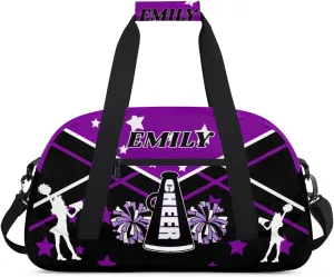 Personalize Cheer Duffel Bags with Custom Name & Text Sport Dance Gym Bags Garment Bags for Girls Kids Cheerleaders Overnight Weekender Travel Purple Black Star