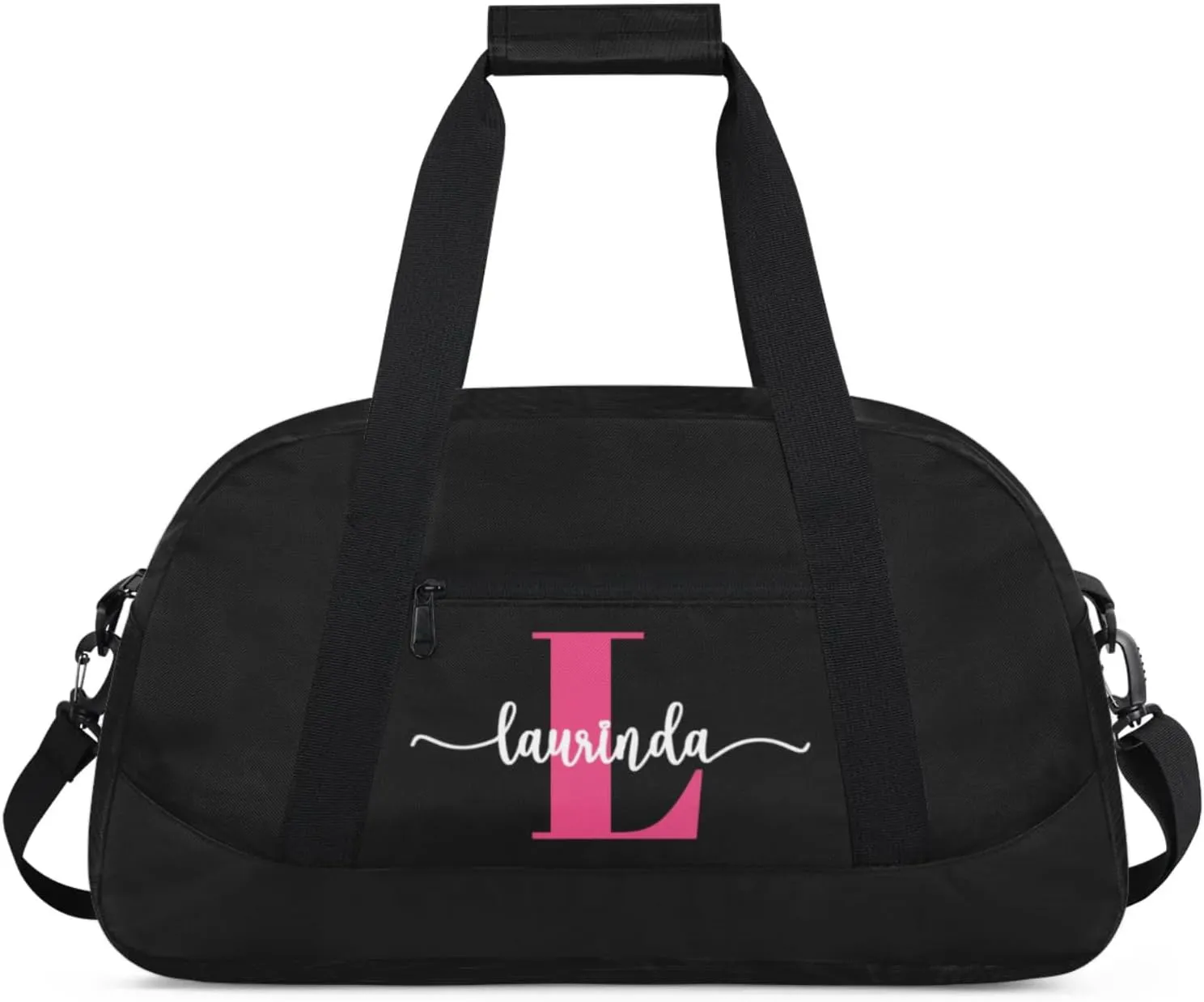 Personalize-Kids-Black-Duffel-Bags With Custom Initial Name Dance-Sports-Bags Lightweight Carry-On Overnight Travel Gym for Girls Boys