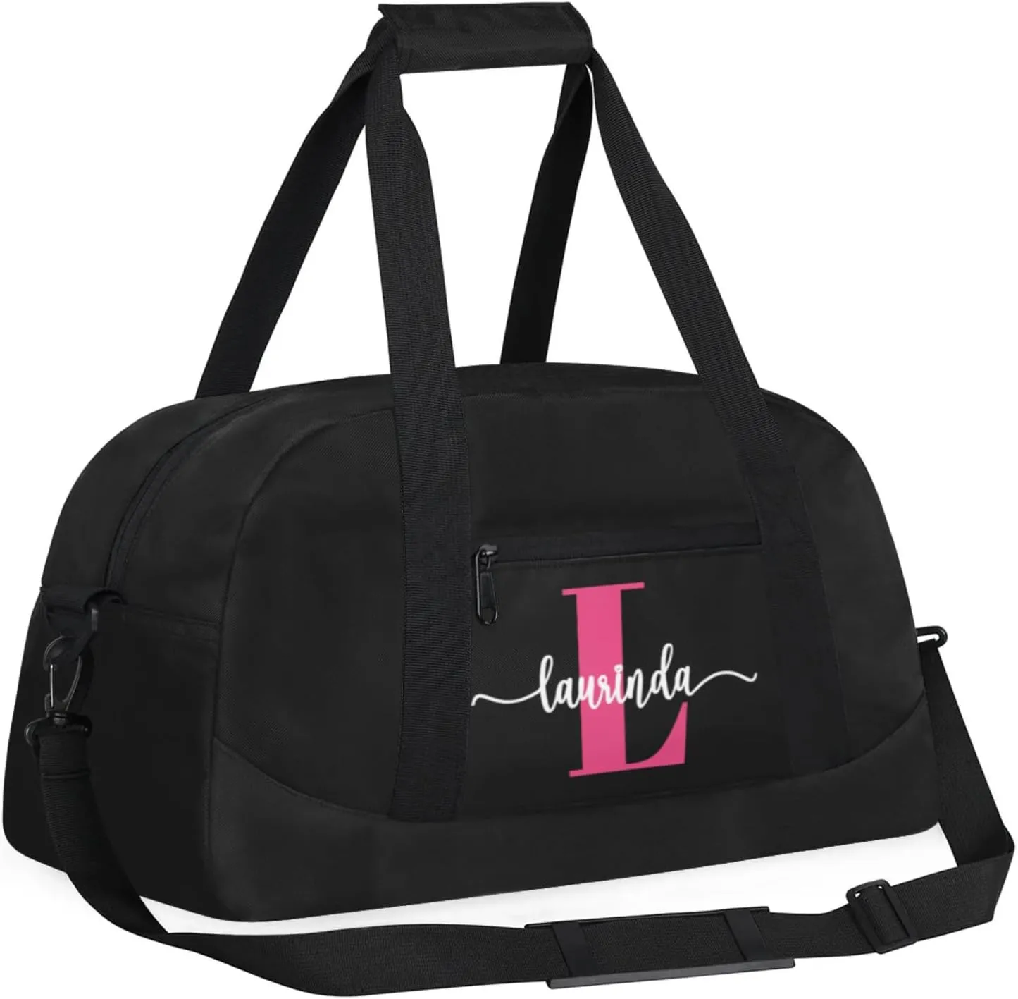 Personalize-Kids-Black-Duffel-Bags With Custom Initial Name Dance-Sports-Bags Lightweight Carry-On Overnight Travel Gym for Girls Boys
