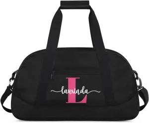 Personalize-Kids-Black-Duffel-Bags With Custom Initial Name Dance-Sports-Bags Lightweight Carry-On Overnight Travel Gym for Girls Boys