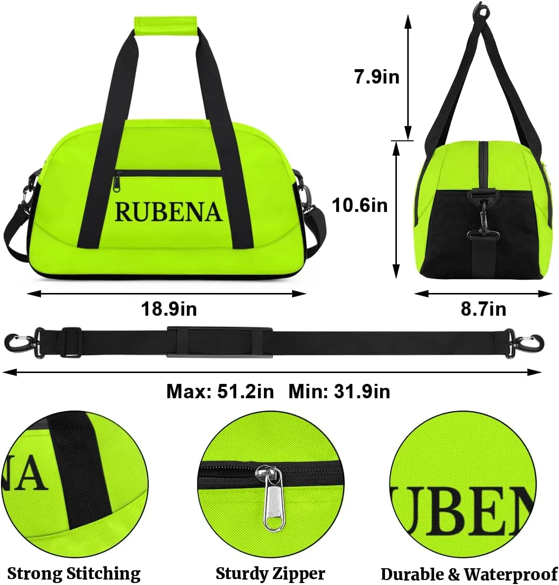 Personalize-Kids-Duffel-Bags With Custom Name Text Carry-On Overnight Travel Gym Lightweight Dance Sports Bags For Girls Boys Kids,Brilliant Cyan