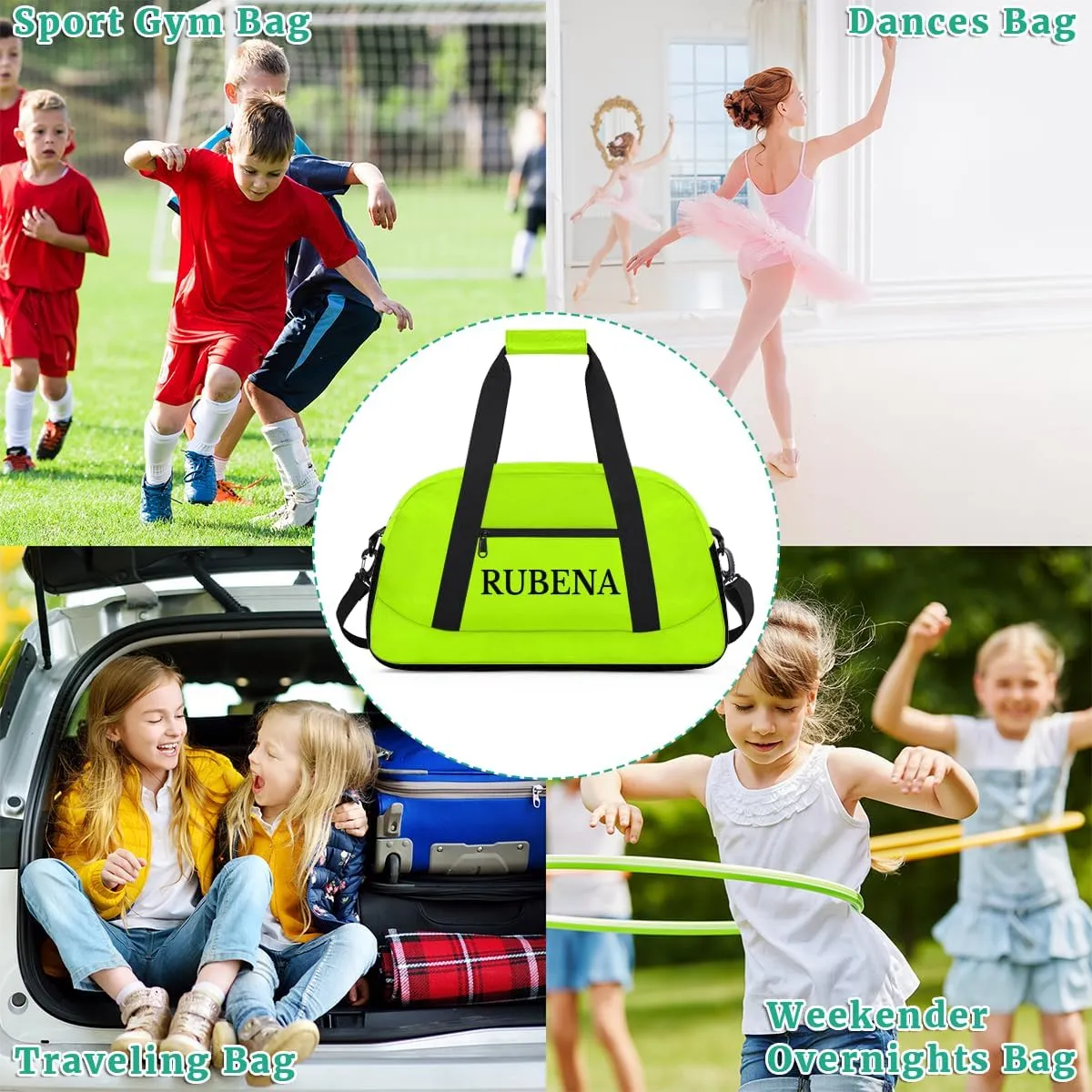 Personalize-Kids-Duffel-Bags With Custom Name Text Carry-On Overnight Travel Gym Lightweight Dance Sports Bags For Girls Boys Kids,Brilliant Cyan