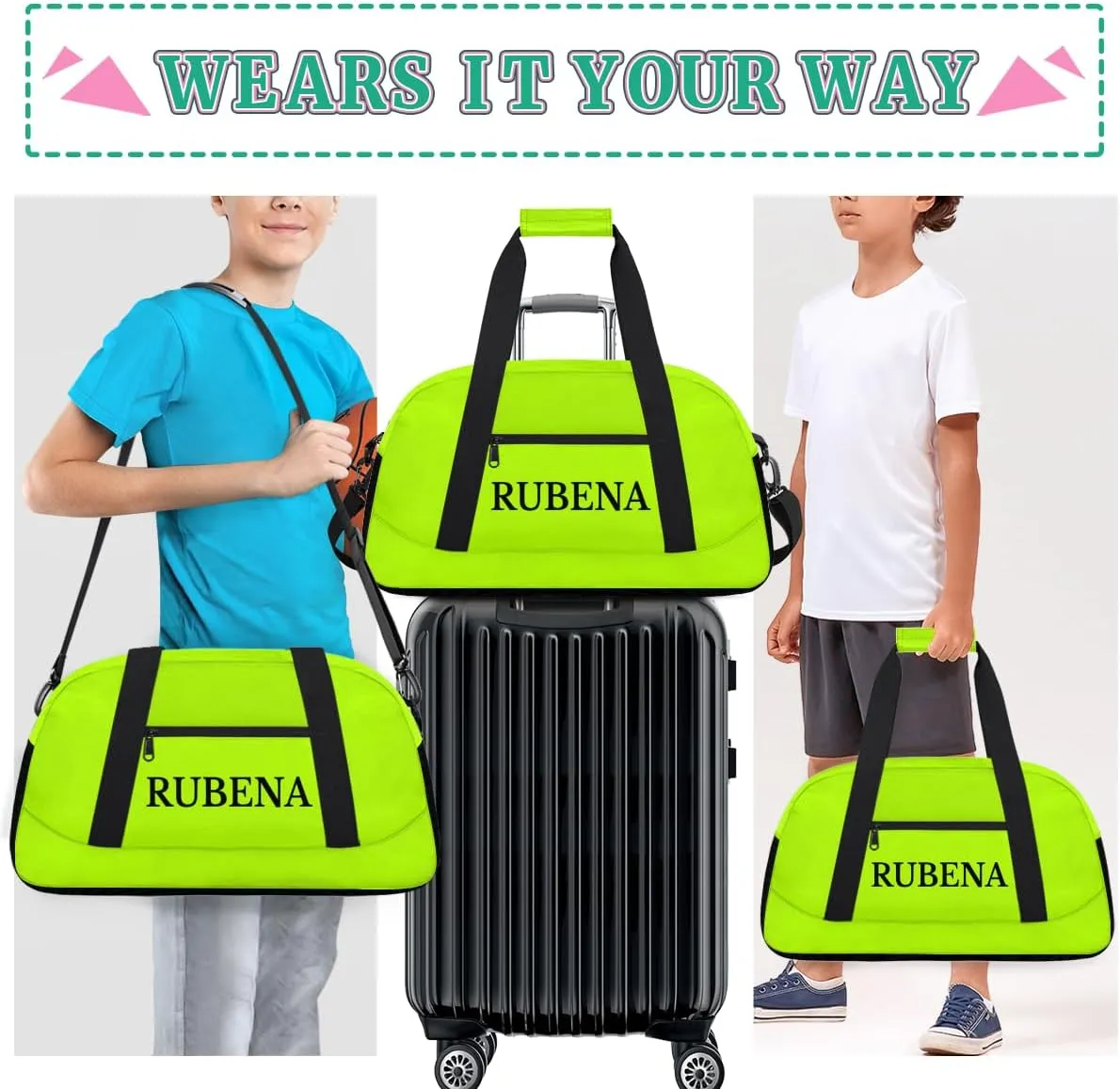Personalize-Kids-Duffel-Bags With Custom Name Text Carry-On Overnight Travel Gym Lightweight Dance Sports Bags For Girls Boys Kids,Brilliant Cyan