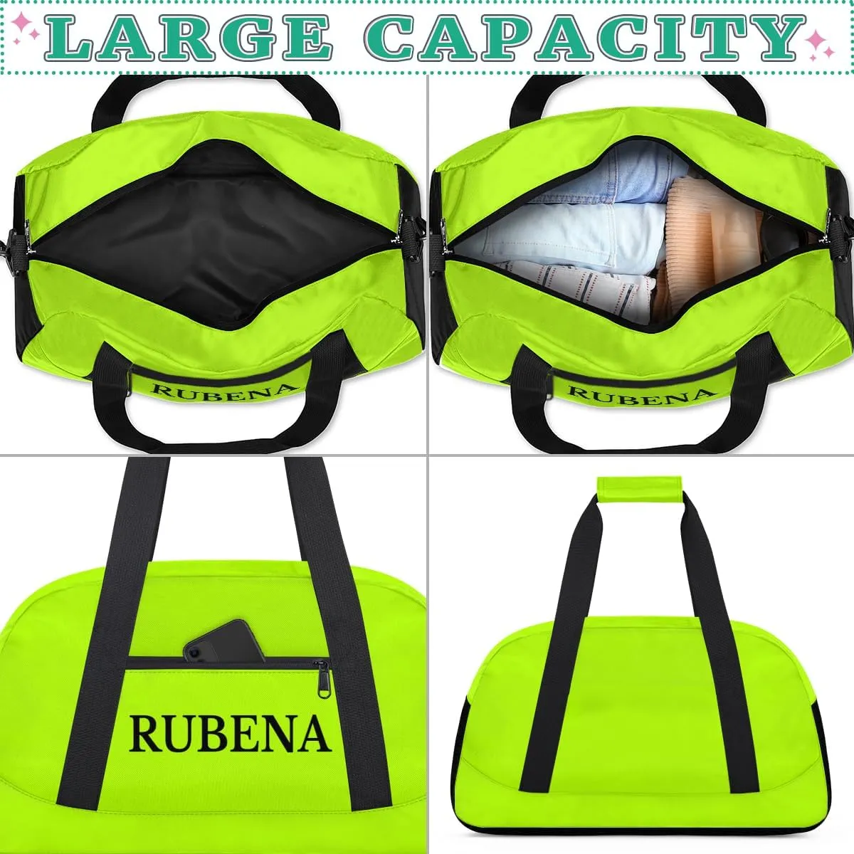 Personalize-Kids-Duffel-Bags With Custom Name Text Carry-On Overnight Travel Gym Lightweight Dance Sports Bags For Girls Boys Kids,Brilliant Cyan